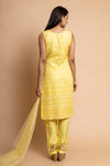 Lemon Gold Organza Readymade Suit And Pant With Net Dupatta