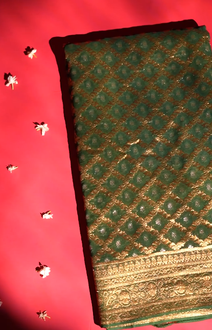 Green Woven Zari Khaddi Georgette Saree With Unstitched Blouse