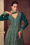 Bottle Green Chinon Floor Length Readymade Suit With Chinon Dupatta