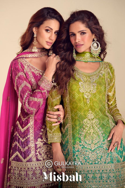 Pista Chinon Readymade Sharara Set With Chinon Dupatta