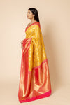 Mustard Woven Zari South Indian Silk Saree With Unstitched Blouse