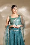 Mint Green Georgette Readymade Sharara Set With Net Dupatta