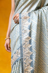 Sea Green Digital Printed Cotton Saree With Unstitched Blouse