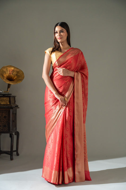 Chinon Banarasi Woven Zari Saree