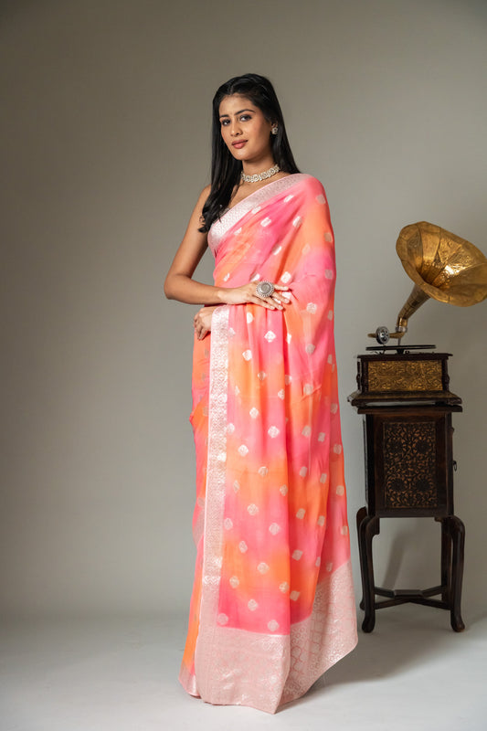 Chiffon Woven Zari Saree With Digital Print