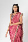 Gajari Tissue Embroidered Saree With Readymade Blouse