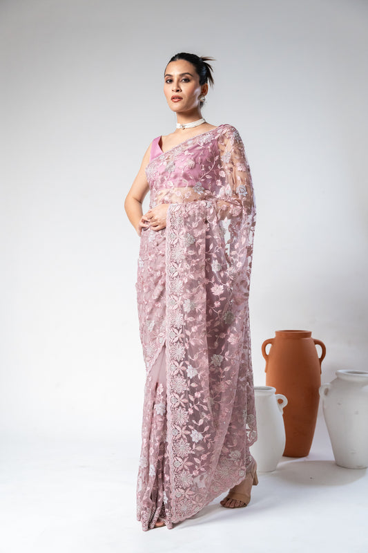 Net Embroidered Saree