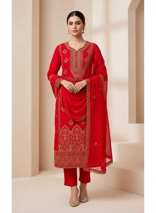Timeless Elegance Rani Crepe Unstitched Salwar Kameez With Chiffon Dupatta