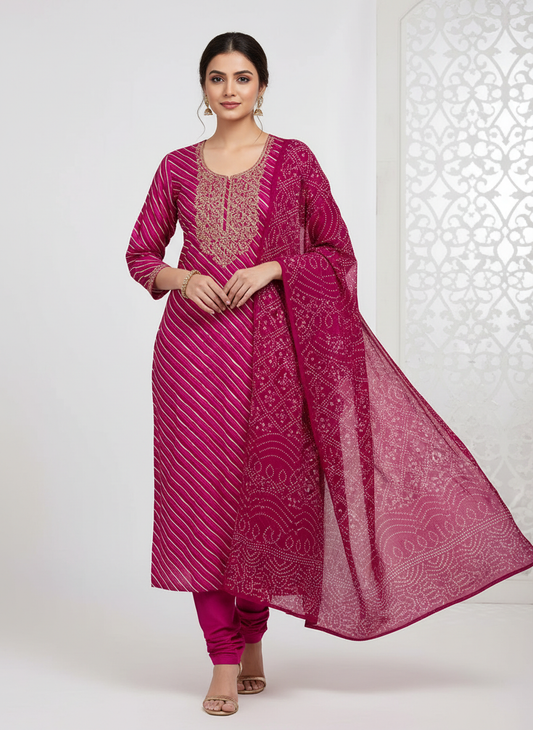 Step Into The Spotlight With Magenta Cotton Unstitched Salwar Kameez With Cotton Dupatta