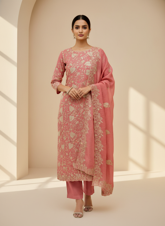 Glow Different Gajari Shimmer Unstitched Salwar Kameez With Shimmer Dupatta