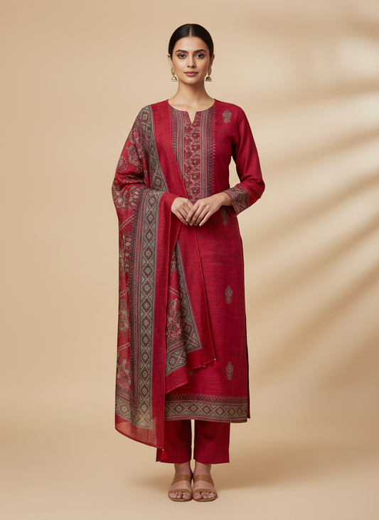 Step Into The Spotlight With Magenta Tussar Unstitched Salwar Kameez With Tussar Dupatta