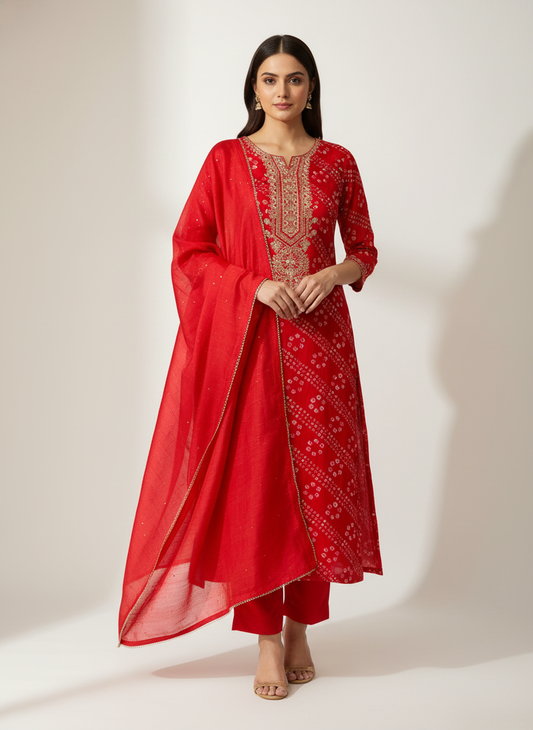 Grace Redefined Red Cotton Unstitched Salwar Kameez With Cotton Dupatta