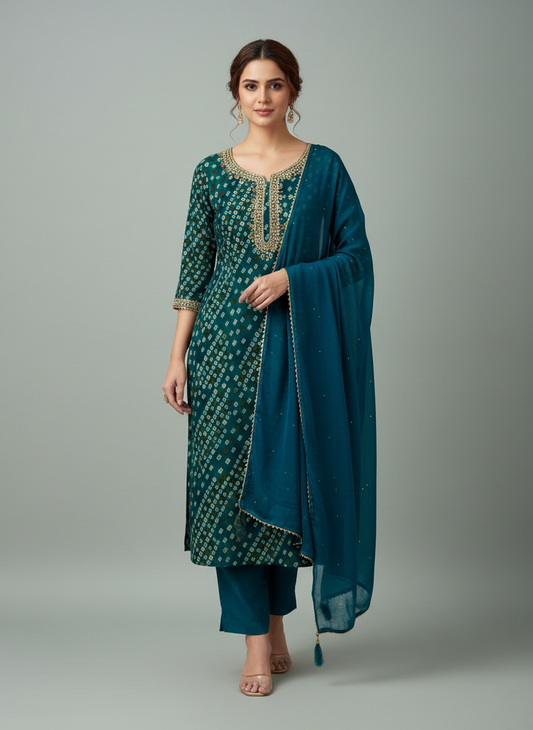 Soft Hues Rama Cotton Unstitched Salwar Kameez With Chiffon Dupatta