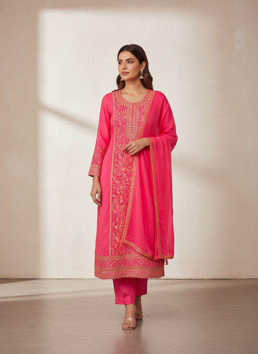 Glow Different Gajari Unstitched Crepe Salwar Kameez With Chiffon Dupatta
