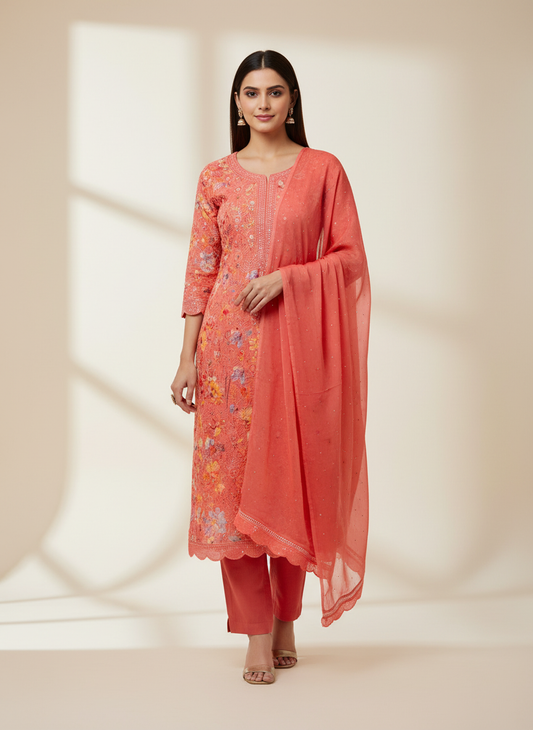 Glow Different In Gajari Unstitched Organza Salwar Kameez With Chiffon Dupatta
