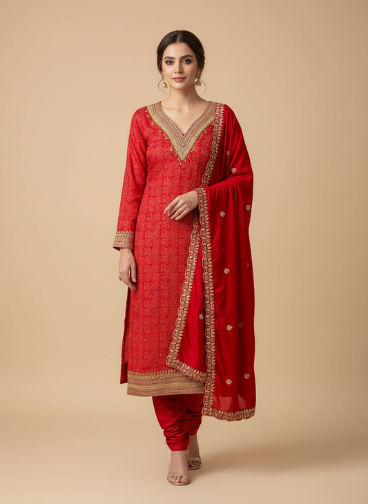 Heritage Heirloom Maroon Cotton Unstitched Salwar Kameez With Cotton Dupatta