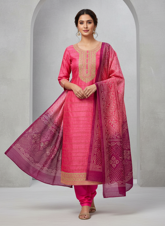 Glow Different In Gajari Cotton Unstitched Salwar Kameez With Cotton Dupatta