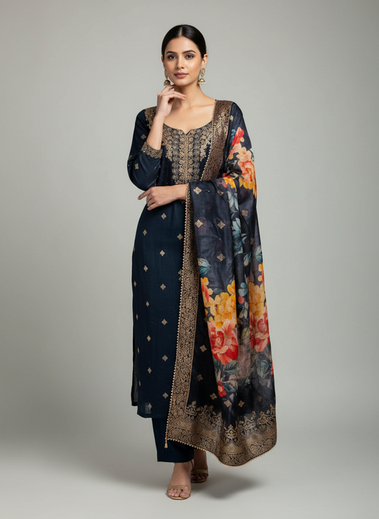 Eternal Favorite Black Crepe Unstitched Salwar Kameez With Crepe Dupatta