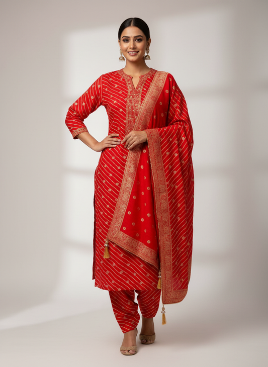 Grace Redefined Red Cotton Unstitched Salwar Kameez With Cotton Dupatta