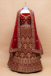 Maroon Velvet Lehenga Set With Net Dupatta