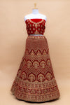 Maroon Velvet Lehenga Set With Net Dupatta