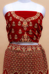 Maroon Velvet Lehenga Set With Net Dupatta