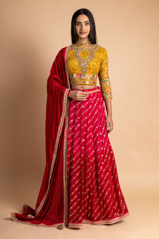 Maroon Georgette Lehenga Set With Readymade Blouse