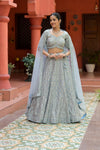 Sky Blue Net Lehenga Set And Net Dupatta With Readymade Blouse