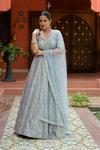 Sky Blue Net Lehenga Set And Net Dupatta With Readymade Blouse