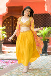 Mustard Tissue Short Top Sharara Set With Shrug (Ft:-Rishu Diwan Lamba)