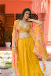 Mustard Tissue Short Top Sharara Set With Shrug (Ft:-Rishu Diwan Lamba)