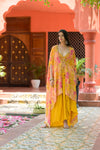 Mustard Tissue Short Top Sharara Set With Shrug (Ft:-Rishu Diwan Lamba)