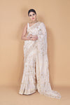 White Zari Thread & Resham Georgette Saree With Unstitched Blouse