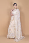 White Zari Thread & Resham Georgette Saree With Unstitched Blouse