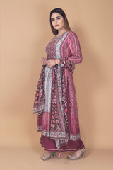 Grey Muslin Embroidered Readymade Suit With Dupatta