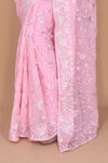 Pink Zari Thread & Resham Georgette Saree With Unstitched Blouse