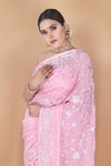 Pink Zari Thread & Resham Georgette Saree With Unstitched Blouse