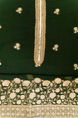 Bottle Green Organza Embroidered Unstitched Suit With Dupatta