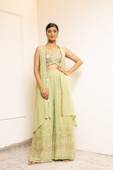 Georgette Short Top Sharara Set With Shrug