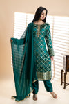 Bottle Green Banarasi Silk Readymade Suit And Pant With Chinon Dupatta