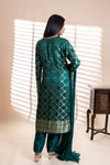 Bottle Green Banarasi Silk Readymade Suit And Pant With Chinon Dupatta