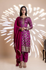 Banarasi Silk Readymade Suit With Chinon Dupatta