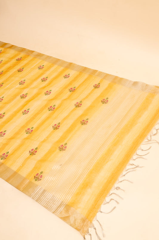 Mango Gold Cotton Banarasi Woven Zari Saree With Unstitched Blouse