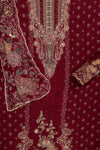 Garnet Crepe Unstitched Suit With Chinon Dupatta