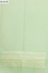 Sea Green Organza Embroidered Saree With Unstitched Blouse