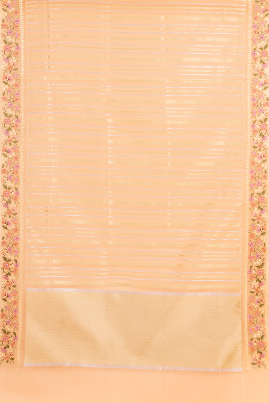 Peach Organza Banarasi Woven Zari Saree With Unstitched Blouse