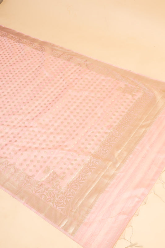 Pink Dola Banarasi Woven Zari Saree With Unstitched Blouse