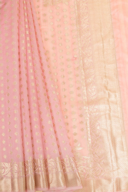 Pink Dola Banarasi Woven Zari Saree With Unstitched Blouse