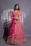 Coral Gharchola Pattern, Woven Zari, Neem, Threadwork Tissue Lehenga Set With Readymade Blouse