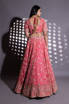 Coral Gharchola Pattern, Woven Zari, Neem, Threadwork Tissue Lehenga Set With Readymade Blouse